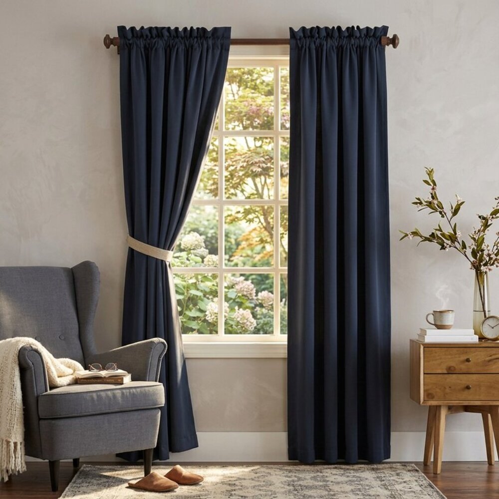 SUN Zero Bella 84 Curtain in Navy Single Panel, 54X84